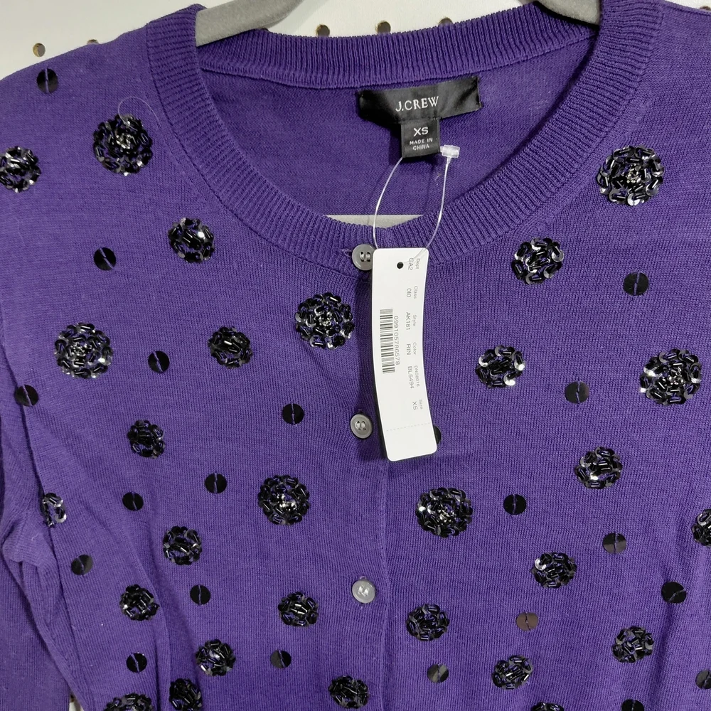 J. Crew Purple Jeweled Crewneck Cardigan